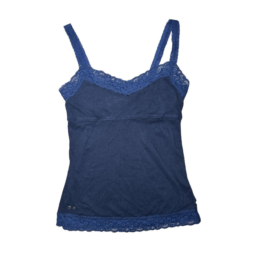 Converse One Star Y2K Cotton Blend Navy Ribbed Lace Trim Cami Tank Top Coquette
